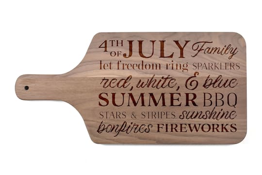 17&#x22; 4th of July Words Walnut Paddle Cutting Board